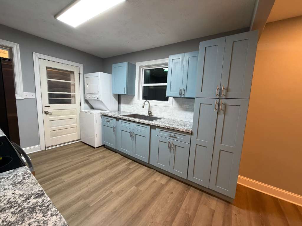 Finished hallway with built-in shelving