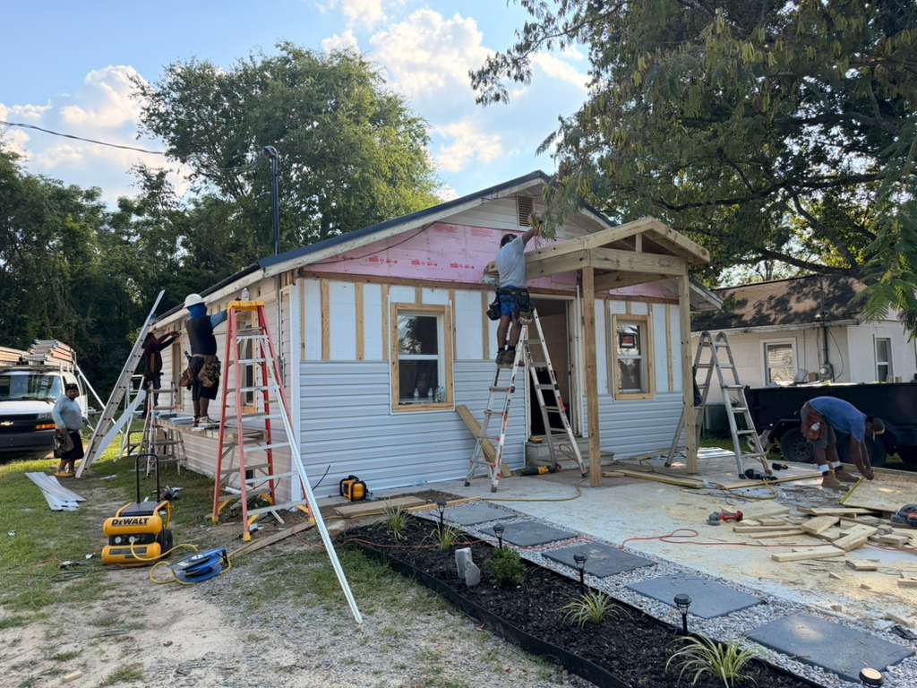 Framing and porch construction in progress